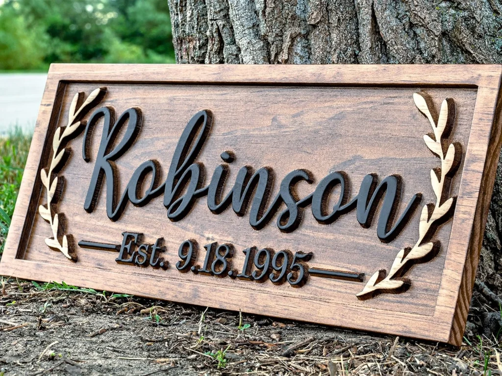 Wall sign berbahan kayu menjadi pilihan yang tepat untuk kesan yang lebih alami dan hangat. Sumber: Ubuy.co.id