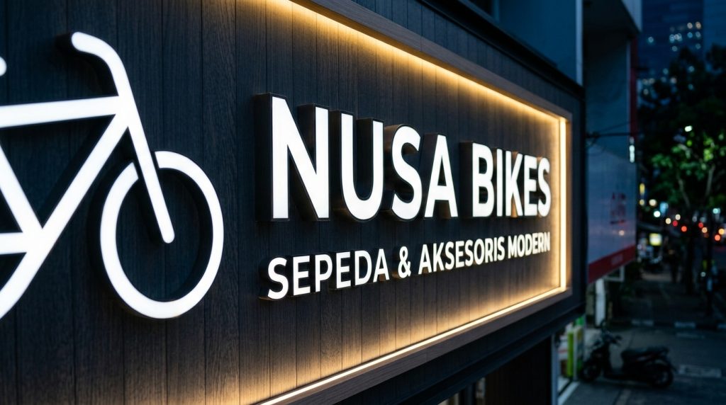 Papan nama neon box dengan pencahayaan LED malam hari