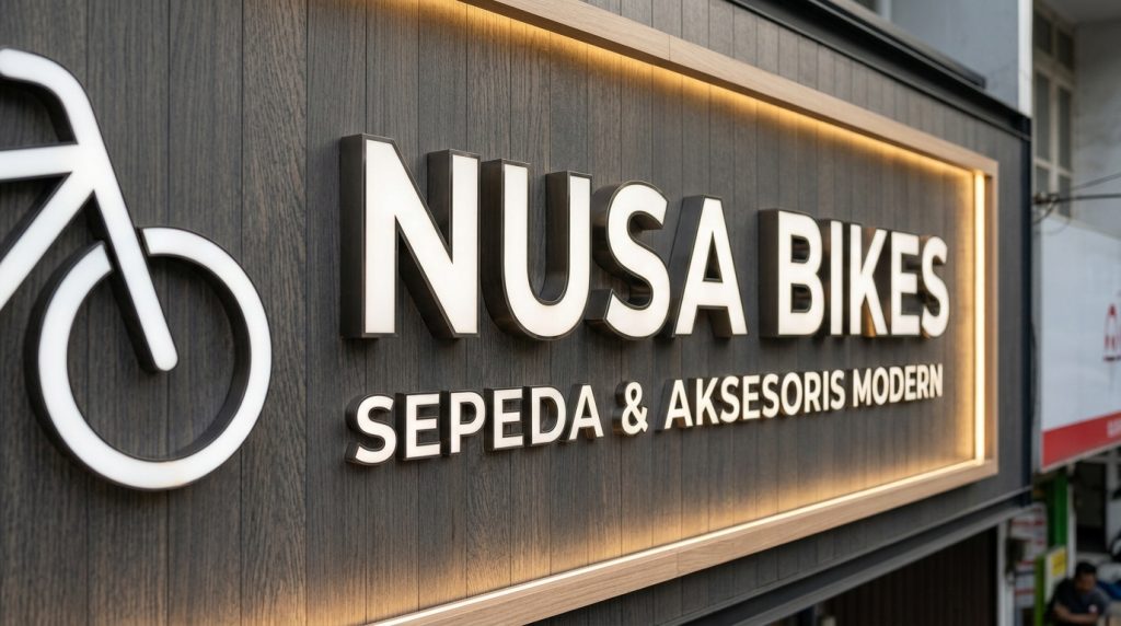 Material kayu dan huruf timbul untuk papan nama toko